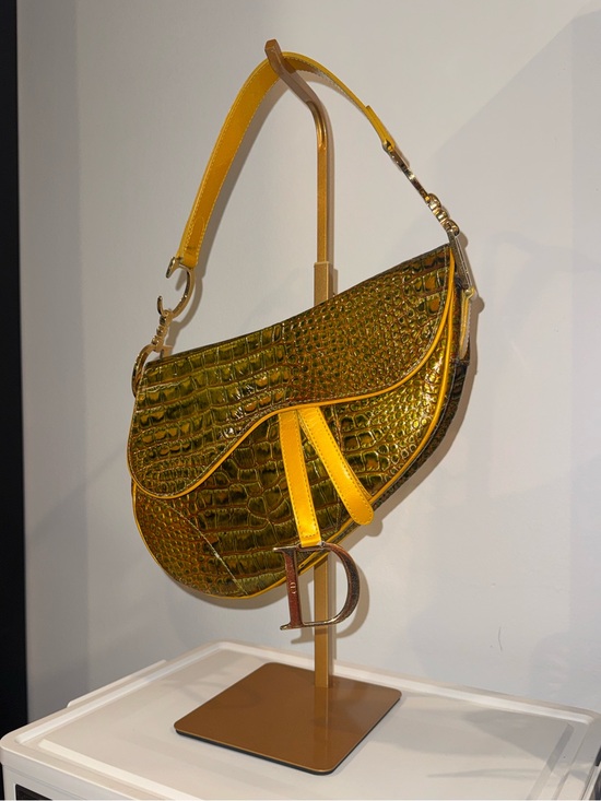Dior Handbags - Rare Vintage Dior Saddle Bag with Yellow Croc-Embossed and Gold Hardware